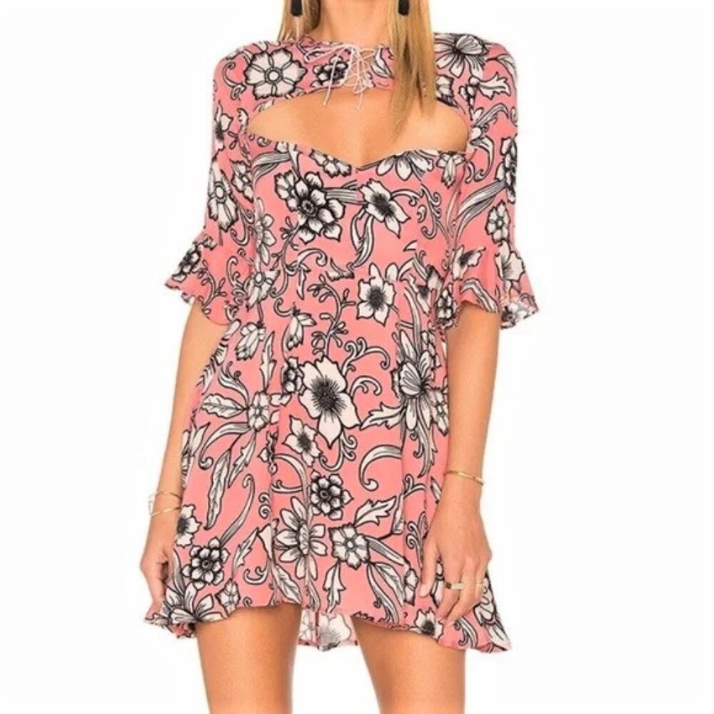(60% OFF) NWT For Love & Lemons Ayla Laced Up Dress in Pink Print S MSRP $250